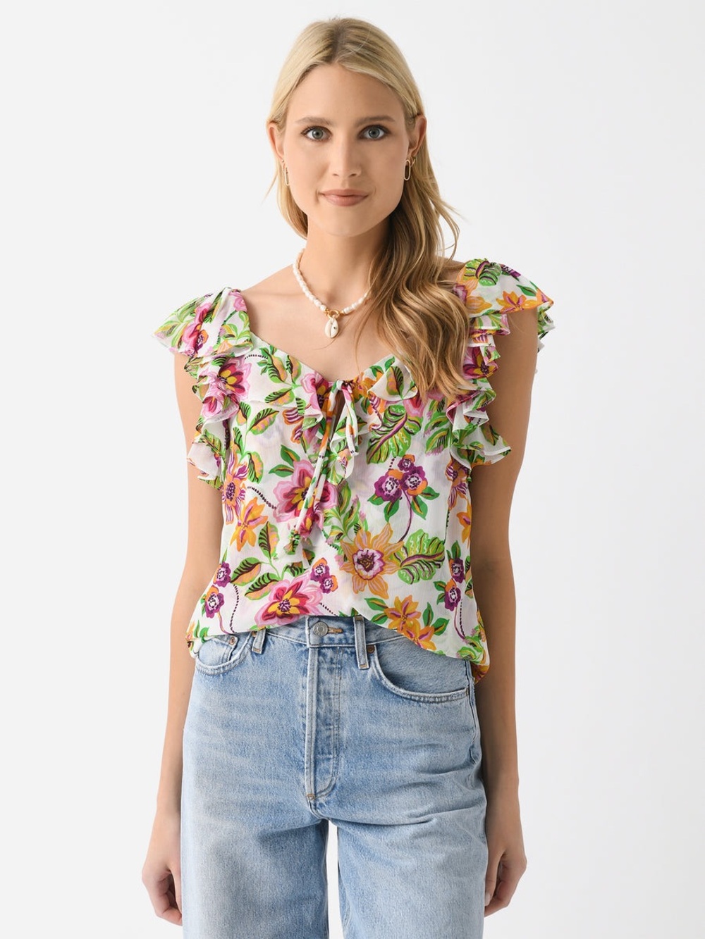 MISA Los Angeles Luca Top L Flora Exotica Floral Ruffle Blouse NWT $275